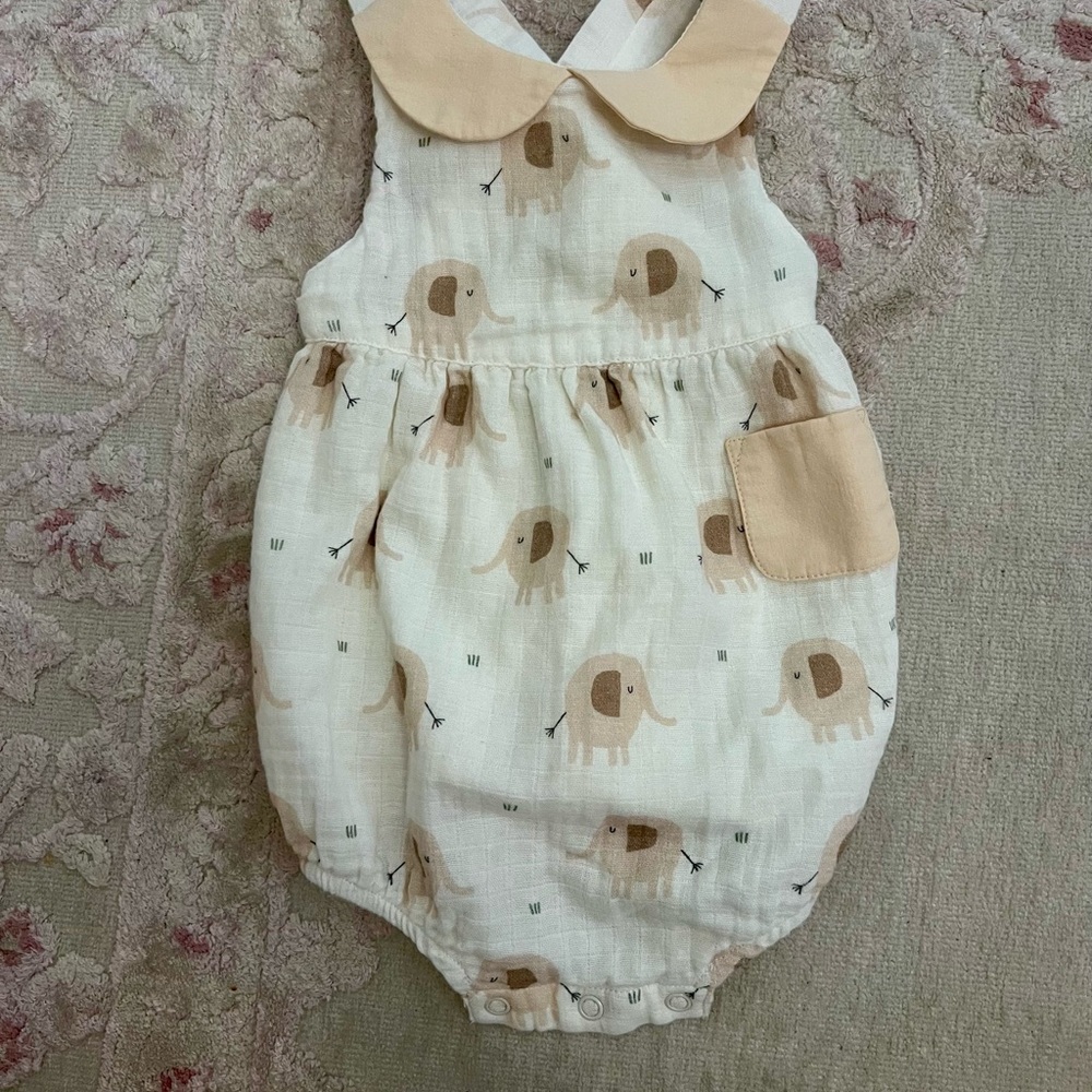 Adorable Elephant Print Baby Romper